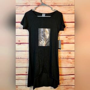 Juniors Black Tee Shirt Dress with High Fashion Graphic